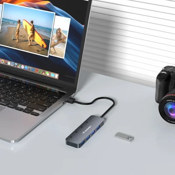 USB-A Hub Wozinsky WHS080YSS 4 x USB-A 3.0 with individual switches, aluminum, with 30 cm cable - grayeng