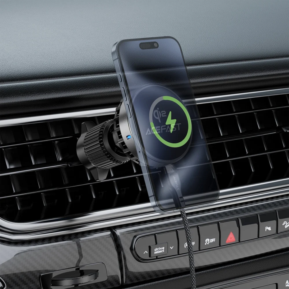 Acefast D40 Car Holder with Qi2 15W Magnetic Charger for Air Vent - Blackeng