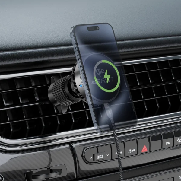 Acefast D40 Car Holder with Qi2 15W Magnetic Charger for Air Vent - Blackeng