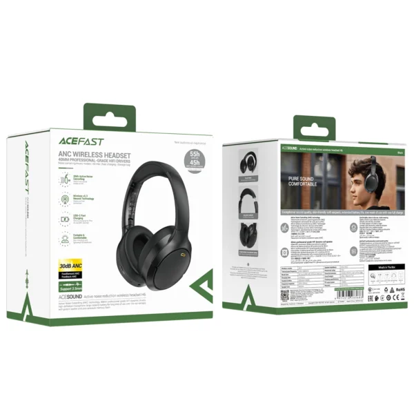 Acefast H6 ANC Wireless Bluetooth 5.3 IPX4 Over-Ear Headphones - Blackeng