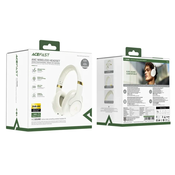 Acefast H4 ANC Wireless Bluetooth 5.3 IPX4 Over-Ear Headphones - Beigeeng