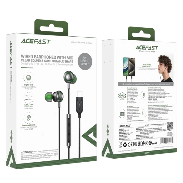 Acefast L5 Wired In-Ear Headphones USB-C 1.2m - Blackeng