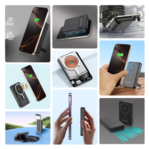 Powerbank Wozinsky WLWP-10KA0Y3S 22.5W PD Qi2 10000 mAh, with stand, 1x USB-A, 1x USB-C - blackeng
