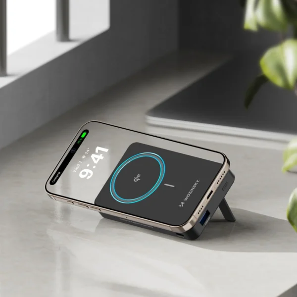 Powerbank Wozinsky WLWP-10KA0Y3S 22.5W PD Qi2 10000 mAh, with stand, 1x USB-A, 1x USB-C - blackeng