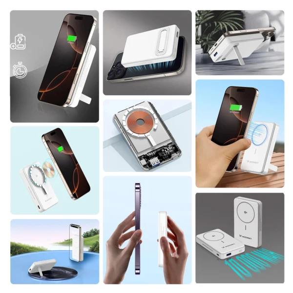 Powerbank Wozinsky WLWP-10KA0Y3WS 22.5W PD Qi2 10000 mAh, with stand, 1x USB-A, 1x USB-C - whiteeng