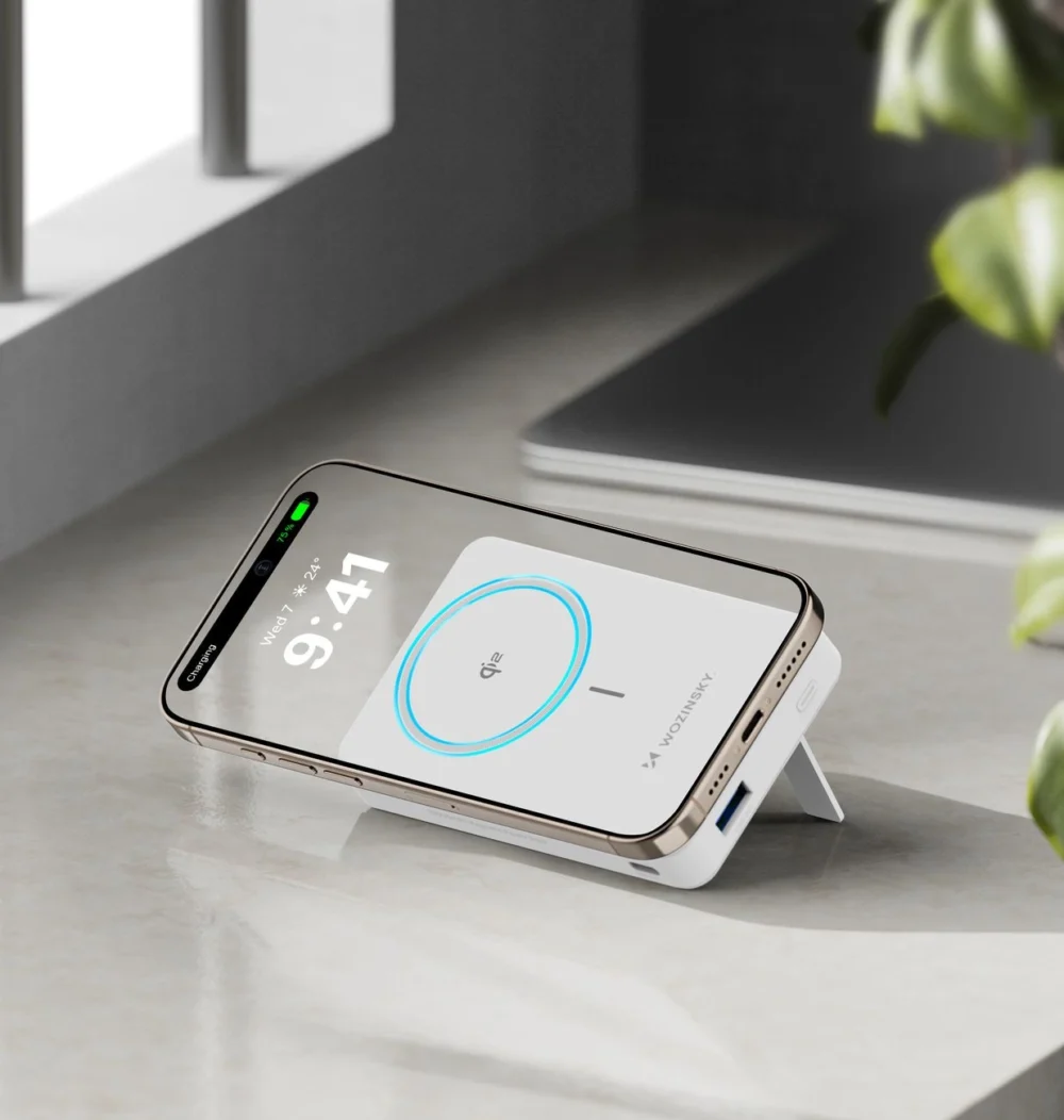 Powerbank Wozinsky WLWP-10KA0Y3WS 22.5W PD Qi2 10000 mAh, with stand, 1x USB-A, 1x USB-C - whiteeng