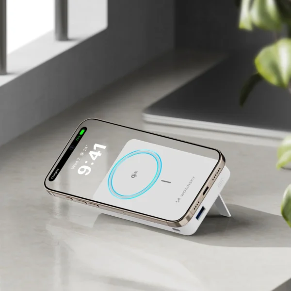 Powerbank Wozinsky WLWP-10KA0Y3WS 22.5W PD Qi2 10000 mAh, with stand, 1x USB-A, 1x USB-C - whiteeng