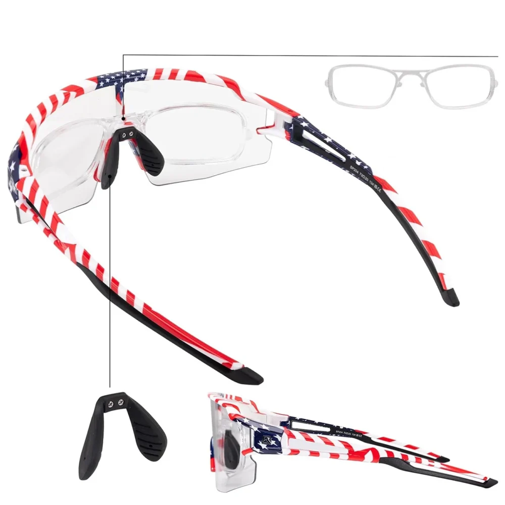 Rockbros Cycling Glasses Photochromic with UV Protection and Corrective Insert 14120008002 - USA Pattern - Whiteeng
