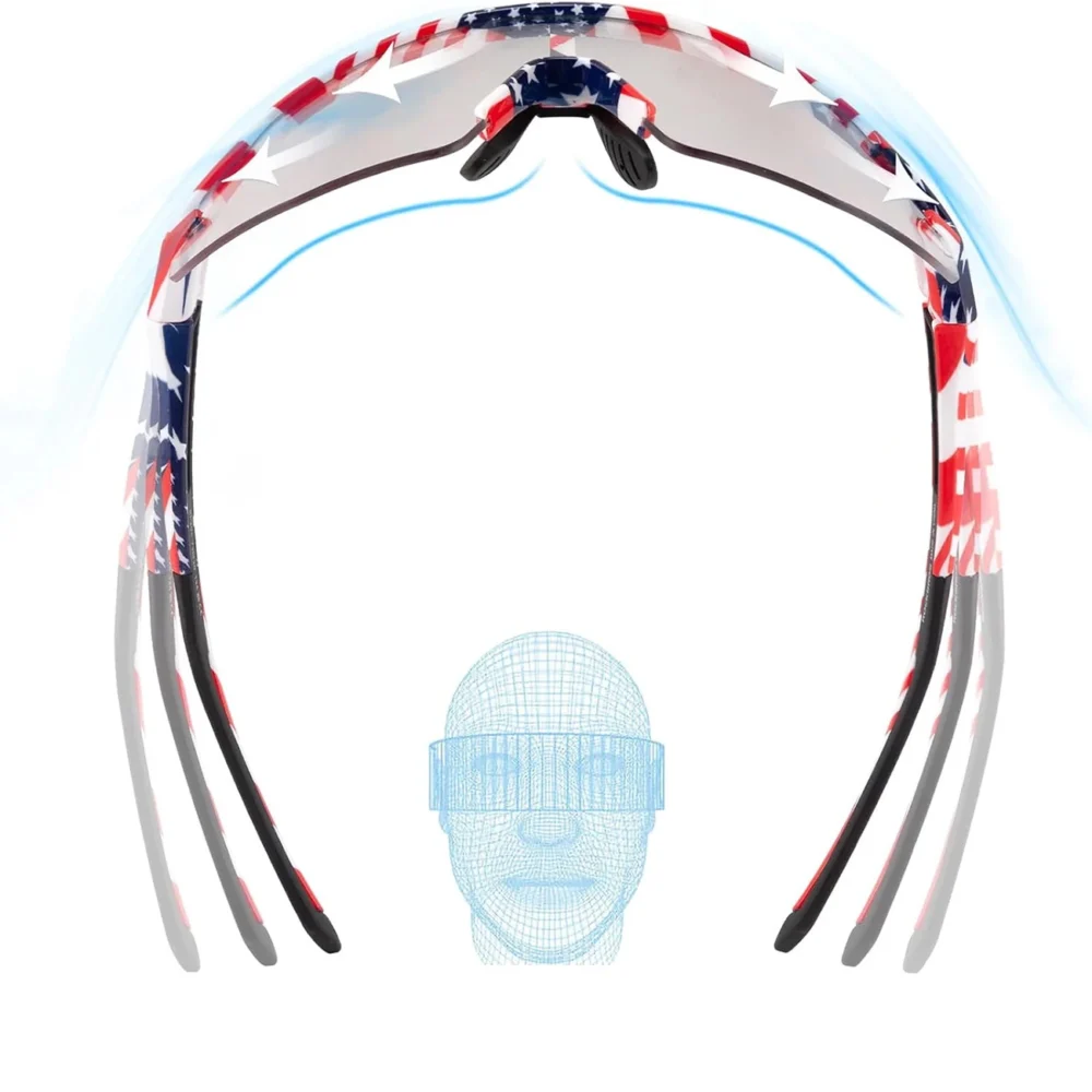 Rockbros Cycling Glasses Photochromic with UV Protection and Corrective Insert 14120008002 - USA Pattern - Whiteeng