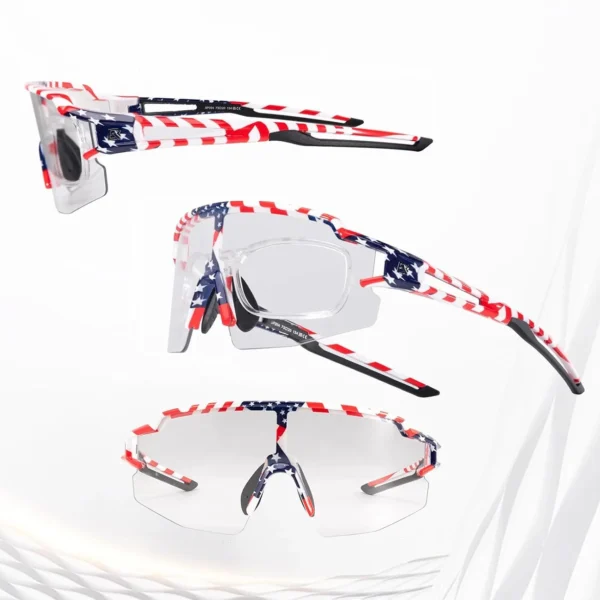 Rockbros Cycling Glasses Photochromic with UV Protection and Corrective Insert 14120008002 - USA Pattern - Whiteeng