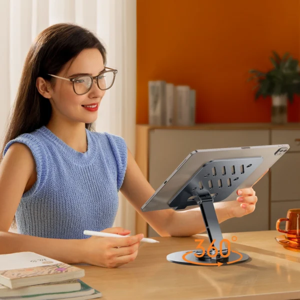 Wozinsky obrotowy 360° metalowy stojak biurkowy na tablet - szarypol