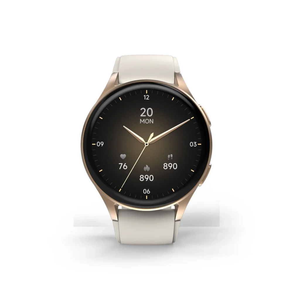Hama 8900 GPS AMOLED Smartwatch 1.32" with Beige Silicone Strap - Goldeng