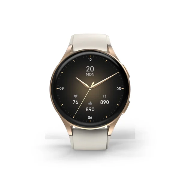 Hama 8900 GPS AMOLED Smartwatch 1.32" with Beige Silicone Strap - Goldeng