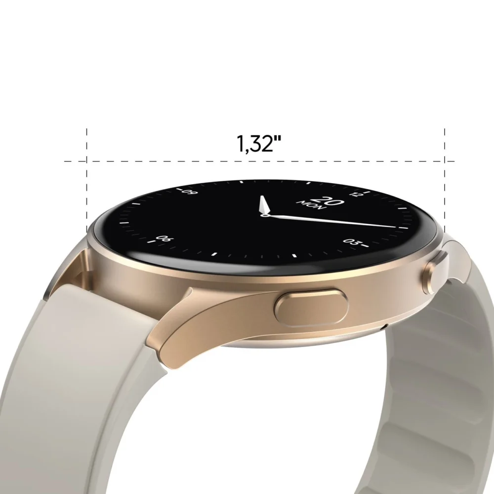 Hama 8900 GPS AMOLED Smartwatch 1.32" with Beige Silicone Strap - Goldeng