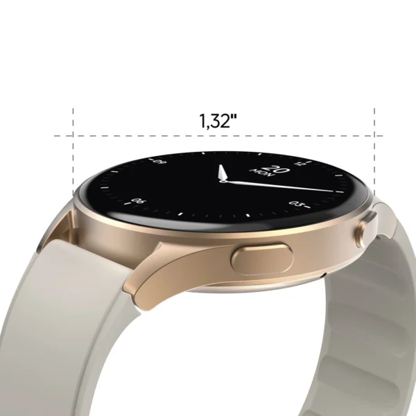 Hama 8900 GPS AMOLED Smartwatch 1.32" with Beige Silicone Strap - Goldeng