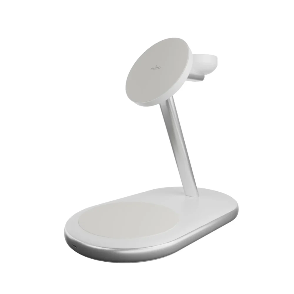 Puro Mag Station Qi2 3-in-1 Wireless Charger Compatible with MagSafe - Whiteeng