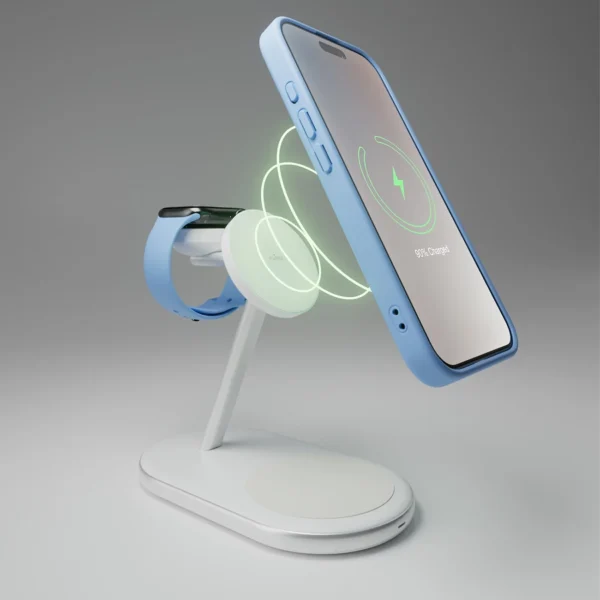 Puro Mag Station Qi2 3-in-1 Wireless Charger Compatible with MagSafe - Whiteeng