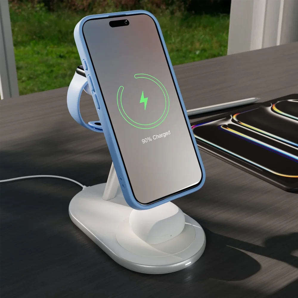 Puro Mag Station Qi2 3-in-1 Wireless Charger Compatible with MagSafe - Whiteeng
