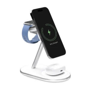 Puro Mag Station Qi2 3-in-1 Wireless Charger Compatible with MagSafe - Whiteeng
