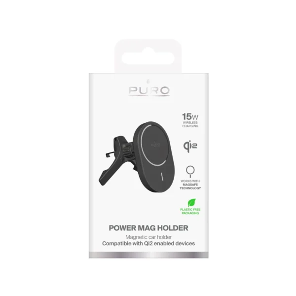 Puro Car Holder with Qi2 Charger, MagSafe Compatible - Blackeng