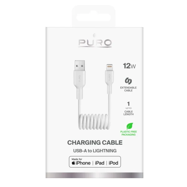 Puro 12W USB-A - Lightning Spiral Cable 1m - Whiteeng
