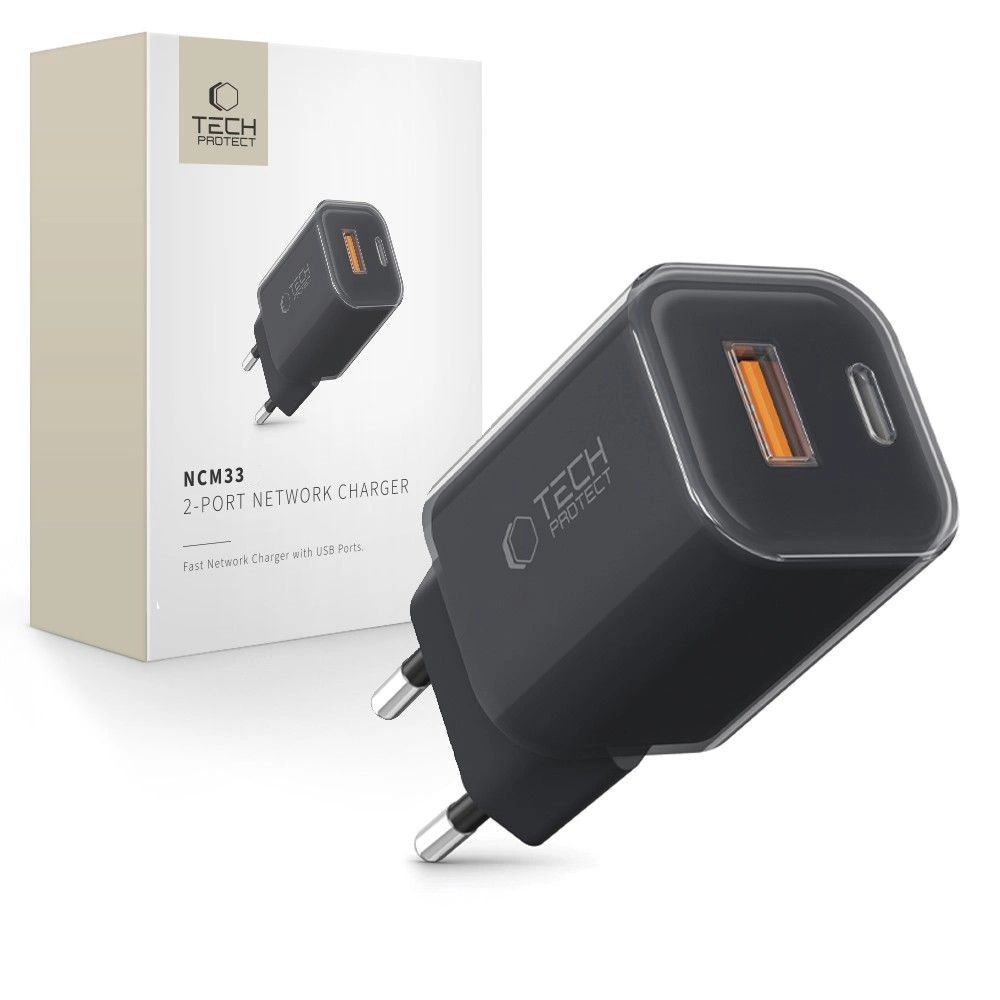 Tech-Protect NCM33W 2-port PD33W/QC3.0 wall charger - blackeng