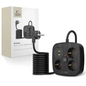 Tech-Protect PCS3X4 power strip, 3 sockets, 2xUSB-A, 2xUSB-C 200 cm - blackeng