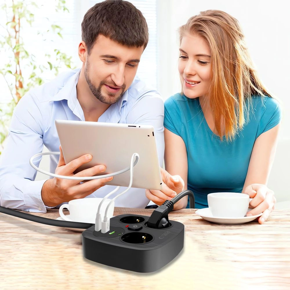 Tech-Protect PCS3X4 power strip, 3 sockets, 2xUSB-A, 2xUSB-C 200 cm - blackeng