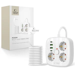 Tech-Protect PCS3X4 power strip, 3 sockets, 2xUSB-A, 2xUSB-C 200 cm - whiteeng