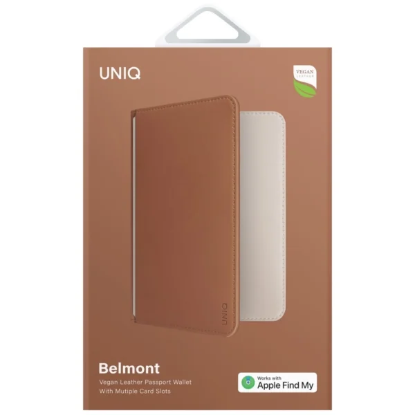 Etui na paszport UNIQ Belmont z Apple    Find My blokada RFID karmelowy beżowypol