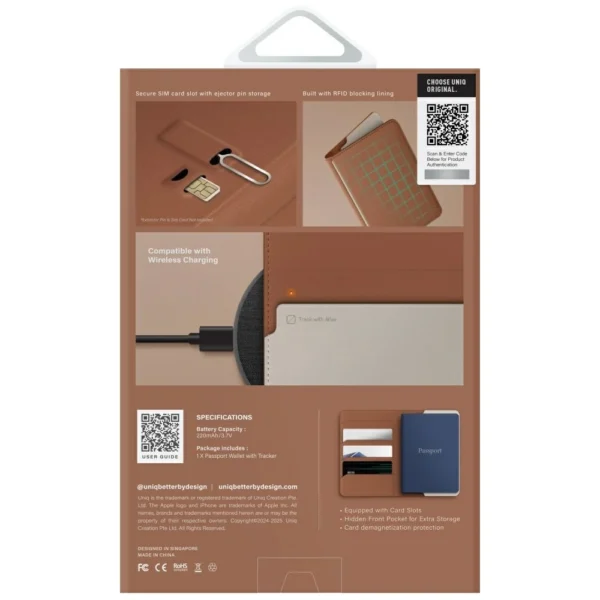 Etui na paszport UNIQ Belmont z Apple    Find My blokada RFID karmelowy beżowypol