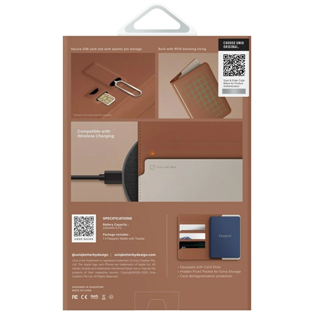 Etui na paszport UNIQ Belmont z Apple    Find My blokada RFID karmelowy beżowypol