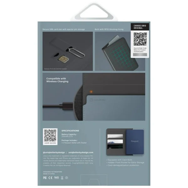 Etui na paszport UNIQ Belmont z Apple    Find My blokada RFID szaro niebieskipol