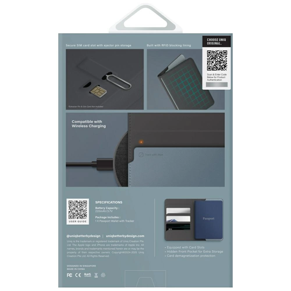 Etui na paszport UNIQ Belmont z Apple    Find My blokada RFID szaro niebieskipol