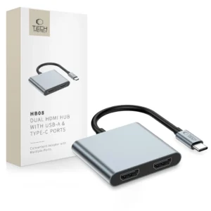 Tech-Protect HB08 4in1 USB-C + USB2.0 + 2 x HDMI 4K 60HZ adapter - grayeng