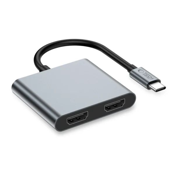 Tech-Protect HB08 4in1 USB-C + USB2.0 + 2 x HDMI 4K 60HZ adapter - grayeng