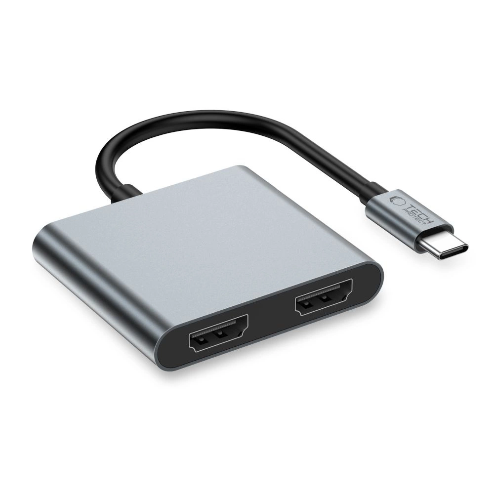 Tech-Protect HB08 4in1 USB-C + USB2.0 + 2 x HDMI 4K 60HZ adapter - grayeng