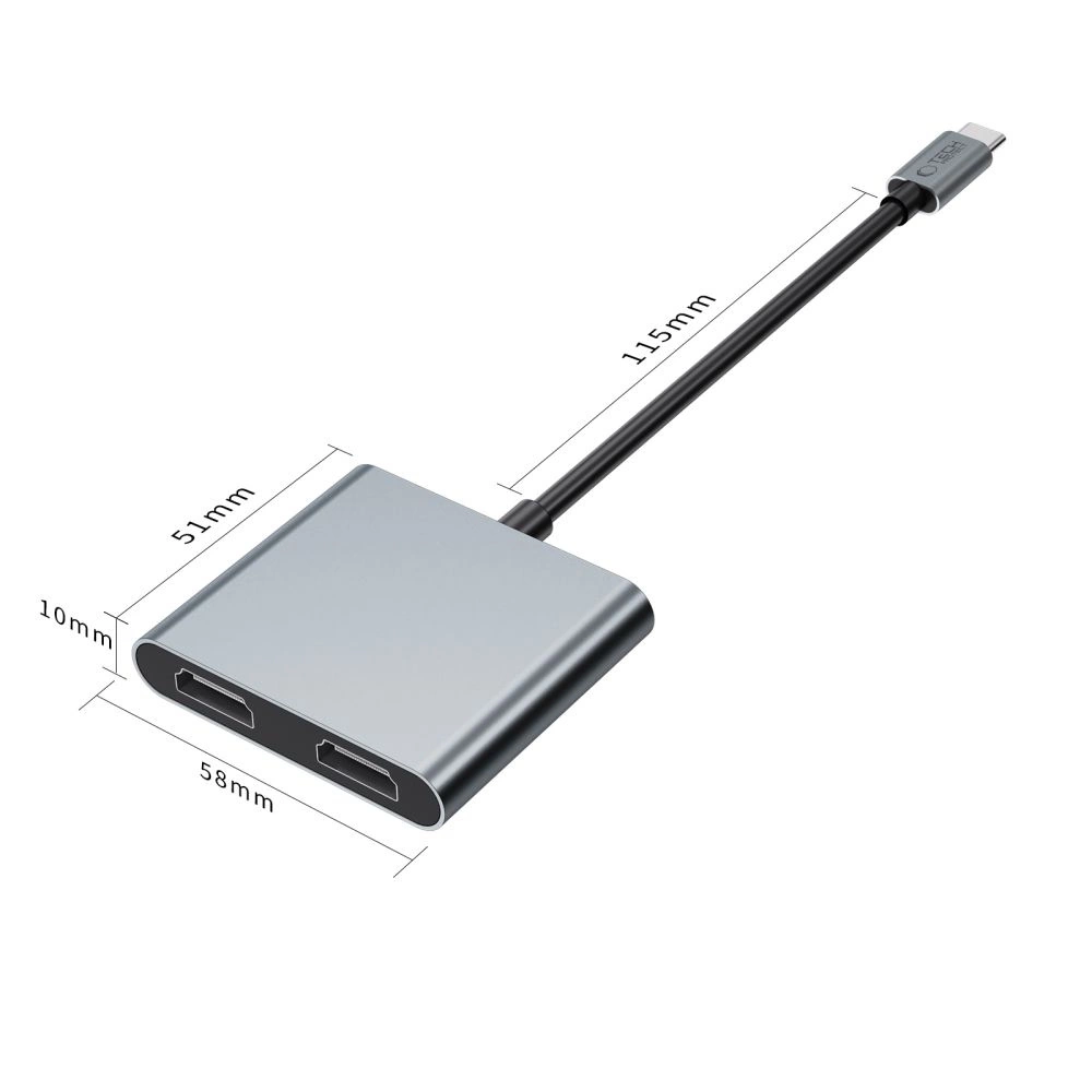 Tech-Protect HB08 4in1 USB-C + USB2.0 + 2 x HDMI 4K 60HZ adapter - grayeng