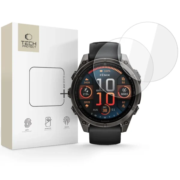 Tech-Protect Glass Fit+ 2-pack tempered glass for Garmin Fenix 8 47mm - cleareng