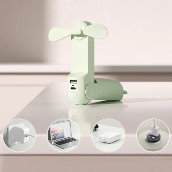 Jisulife Handheld Fan Life8 Mini Portable USB Fan with Power Bank and Flashlight - Greeneng