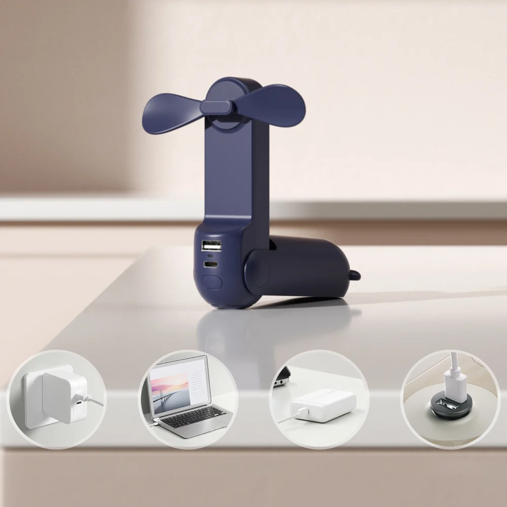 Jisulife Handheld Fan Life8 Mini Portable USB Fan with Power Bank and Flashlight - Blueeng