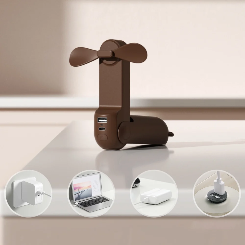 Jisulife Handheld Fan Life8 Plus Portable USB Fan with Power Bank and Flashlight - Browneng