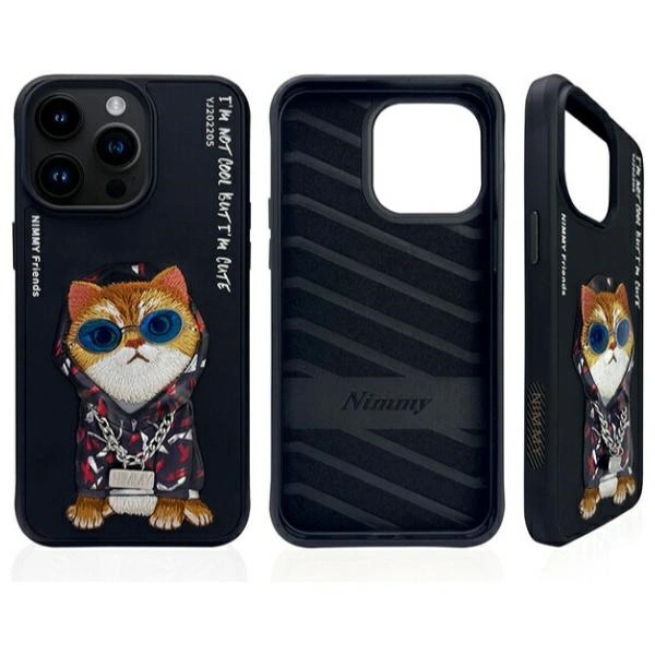 Nimmy Glasses Cool Cat Case for iPhone 15 Pro Max - Blackeng