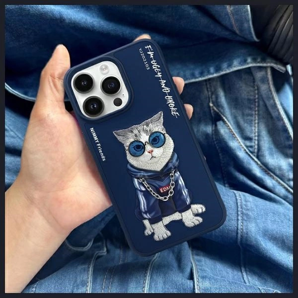 Nimmy Glasses Cool Cat Case for iPhone 15 Pro Max - Blueeng