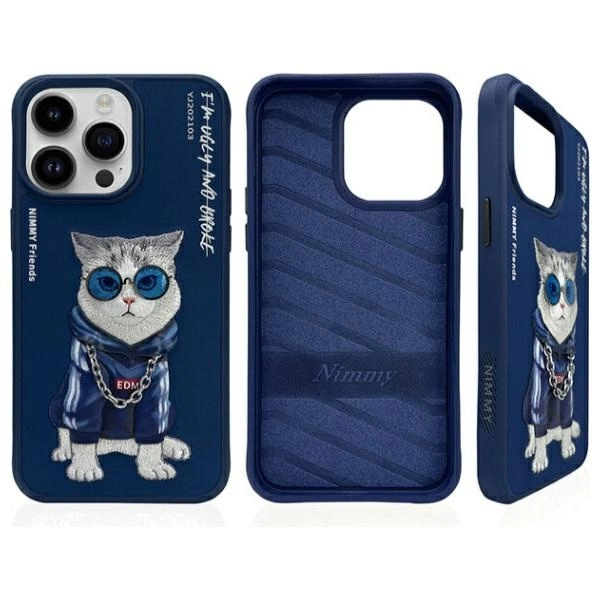Nimmy Glasses Cool Cat Case for iPhone 15 Pro Max - Blueeng