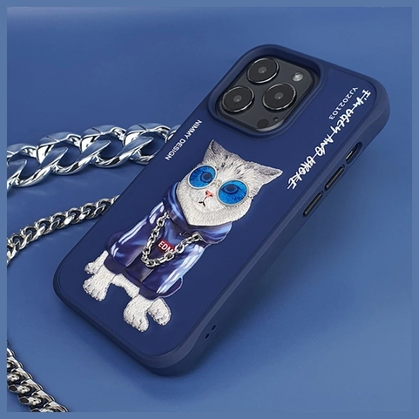 Nimmy Glasses Cool Cat Case for iPhone 15 Pro Max - Blueeng