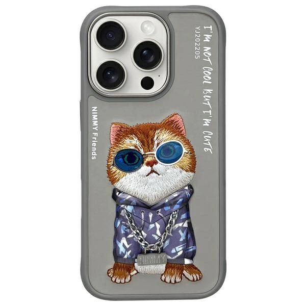 Nimmy Glasses Cool Cat Case for iPhone 16 Pro - Grayeng