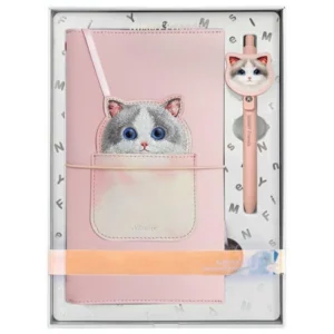 Nimmy 2in1 notebook + pen pink Big Eyed Pet 2.0 Cat seteng
