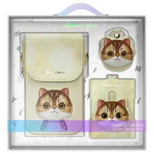 Nimmy Big Eyed Pet 2.0 Cat 3-in-1 Set: Phone Bag + Wallet + Tracker Case - Beigeeng
