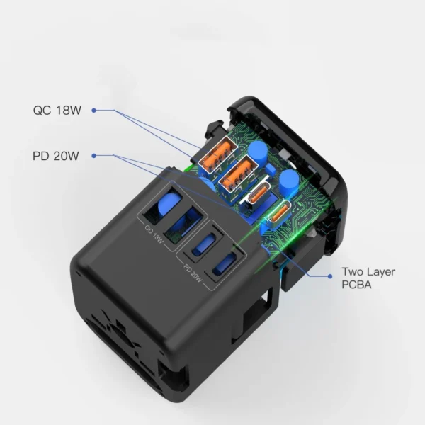 Tech-Protect TA200 EU / UK / US / AU adapter - blackeng